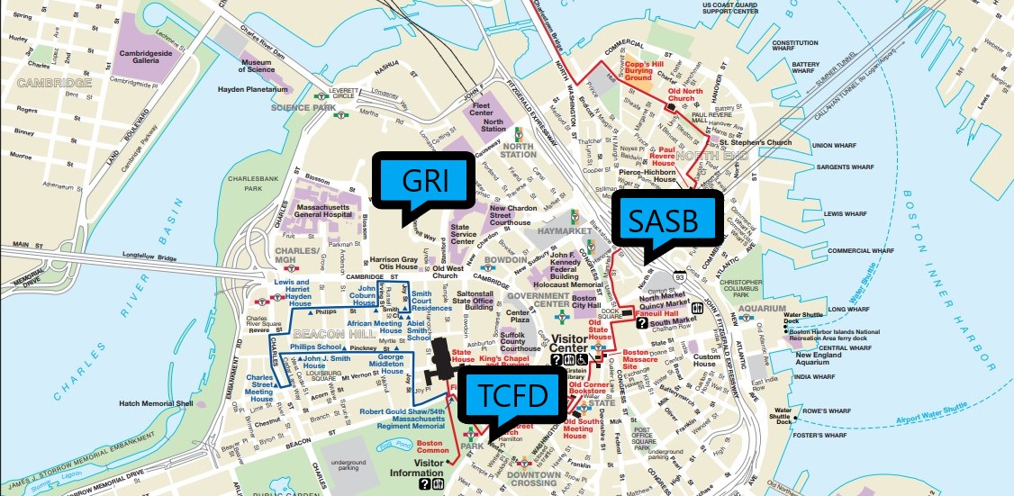Tourist map of Boston MA with signposts